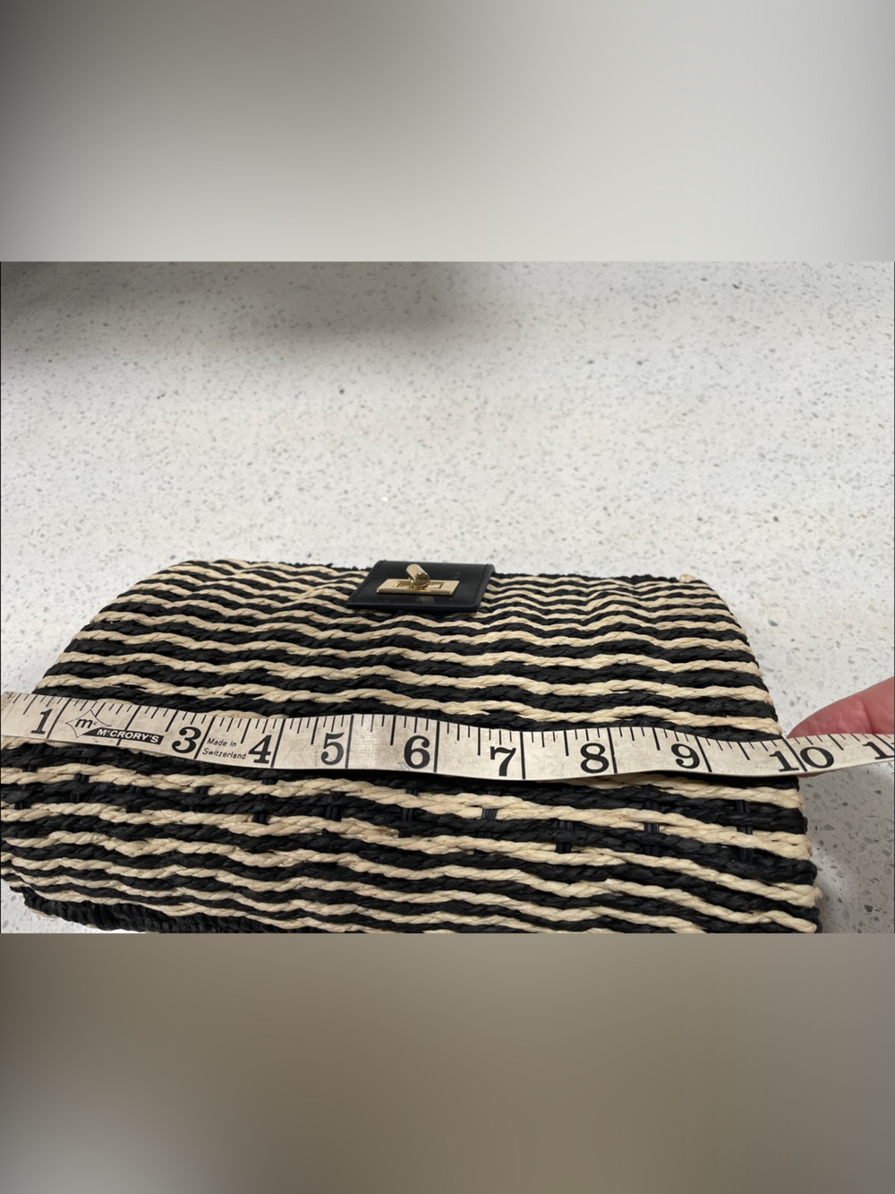 Ann Taylor Black and Natural Woven in Straw Clutch with Gold Turn-Lock - Picture 6 of 7